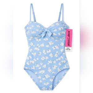 Betsey Johnson Swimsuit Blue Floral 1-piece Cut-Out L NWT